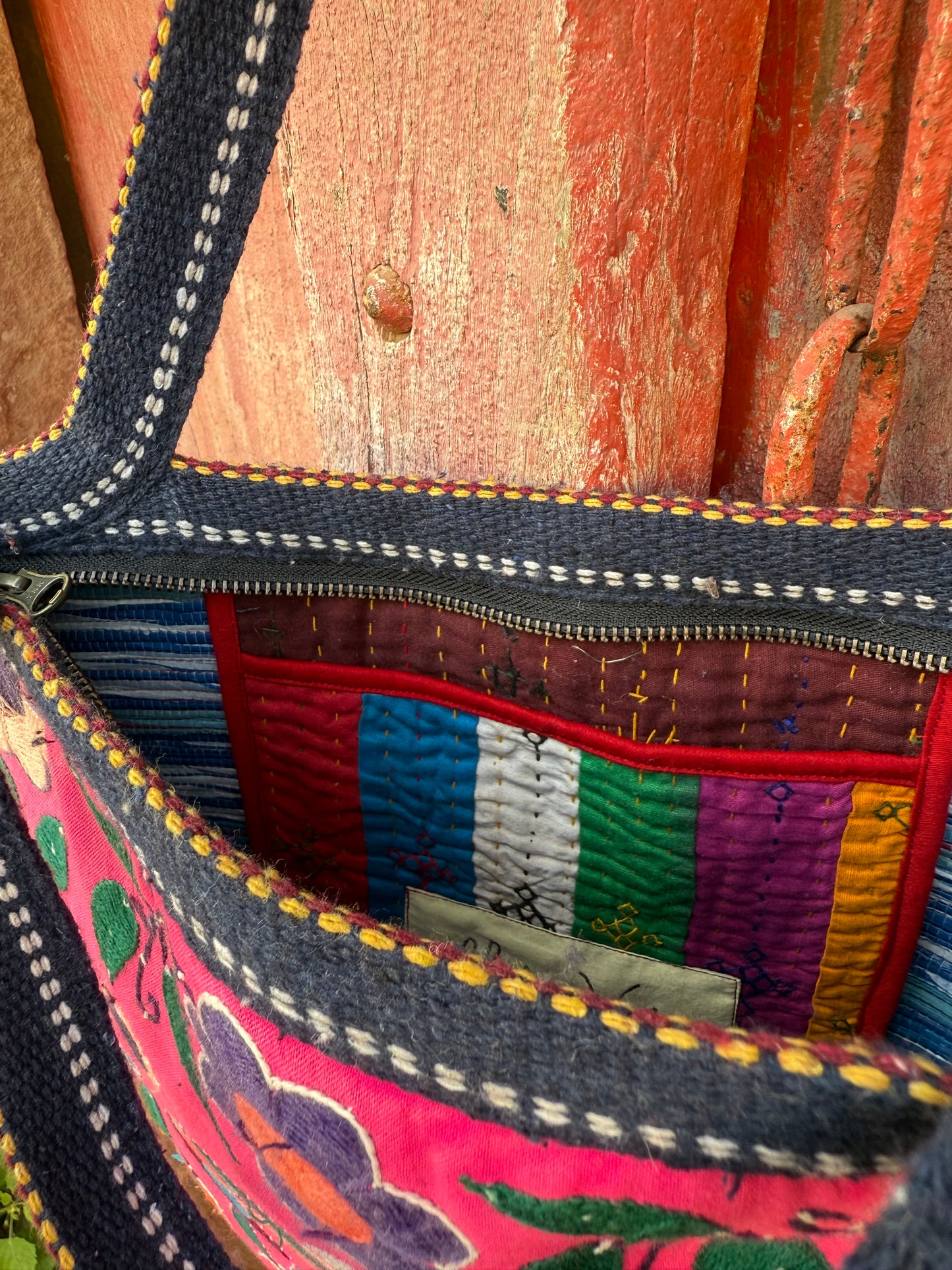 Happy Pink Kutch Tote – Hand Embroidered with Cheerful Flowers