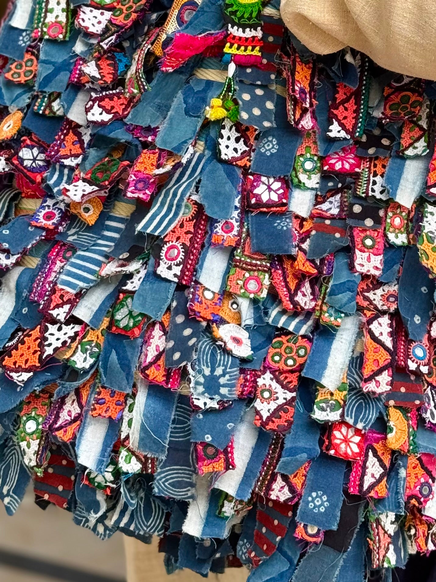 Indigo Upcycled Shaggy Embroidery Bag