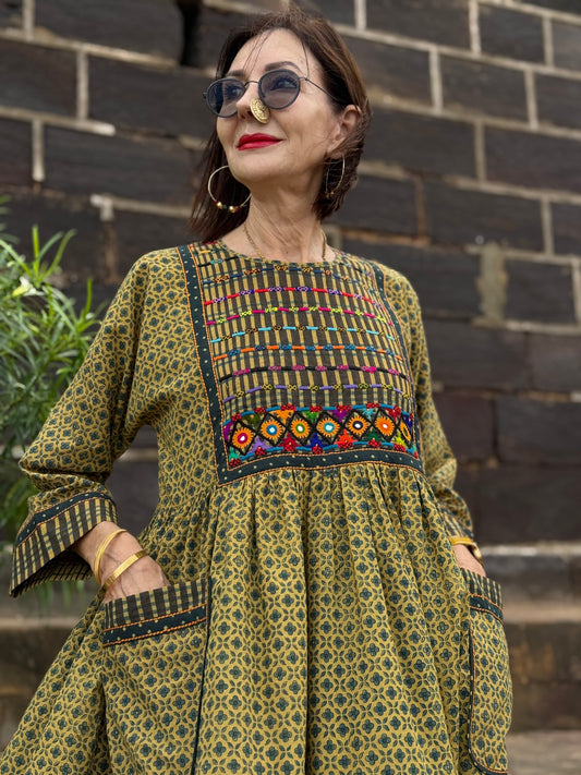 Artisan Embroidered Ajrakh Dress