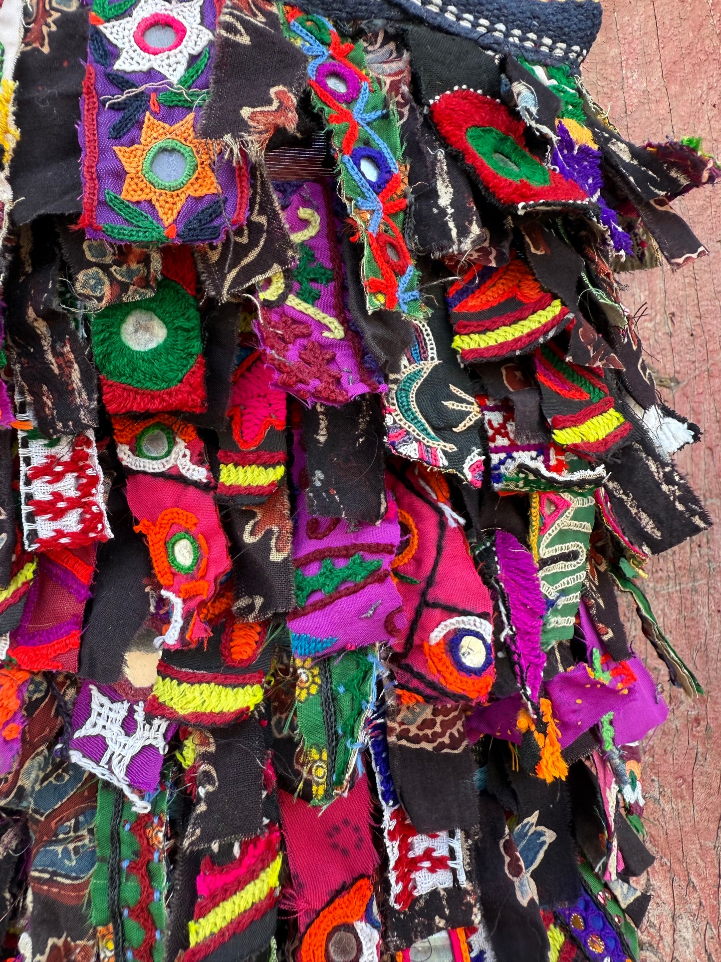 Up-cycled shaggy embroidery bag