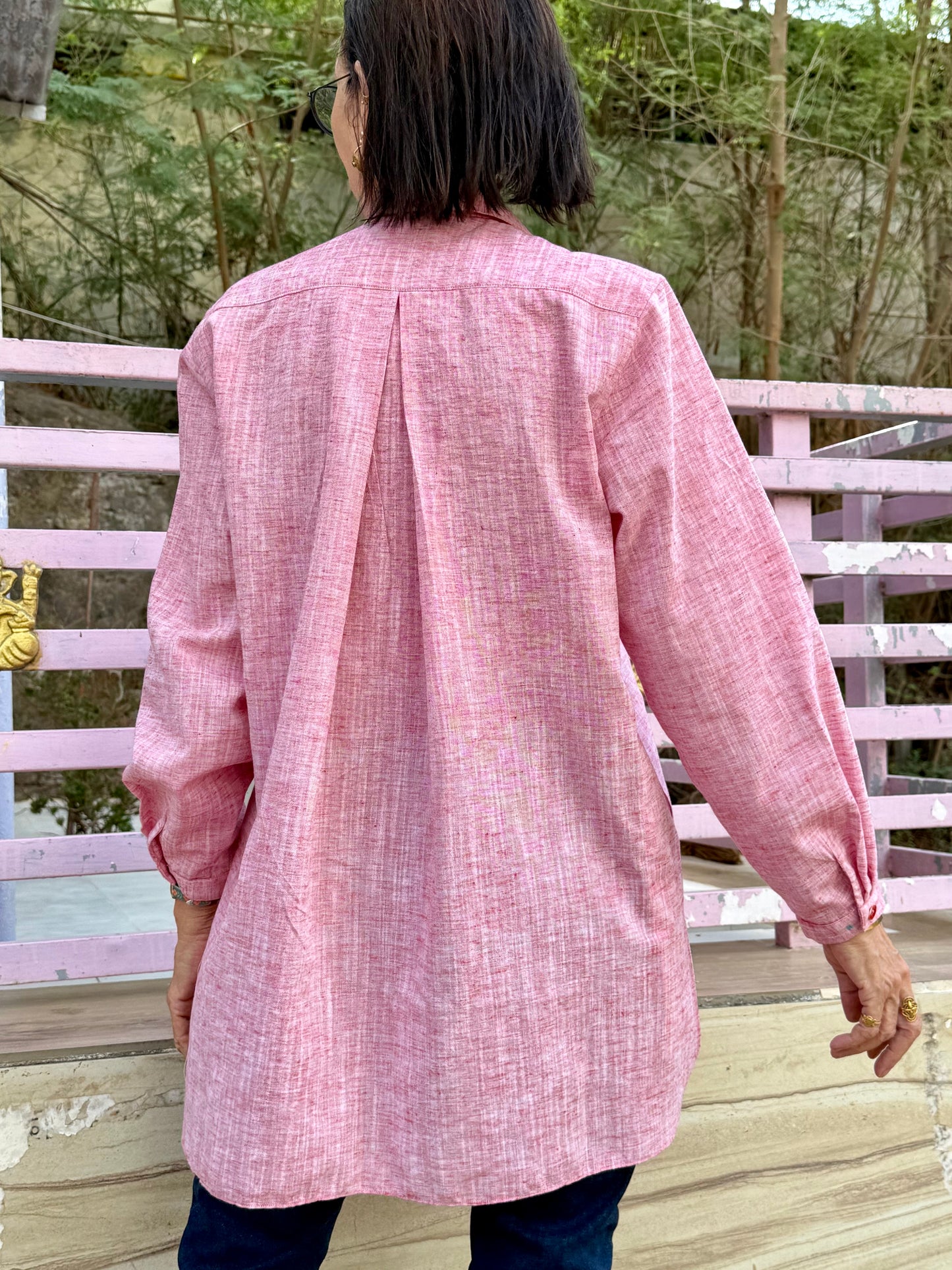 Khadi Cotton Pink Embroidery Shirt