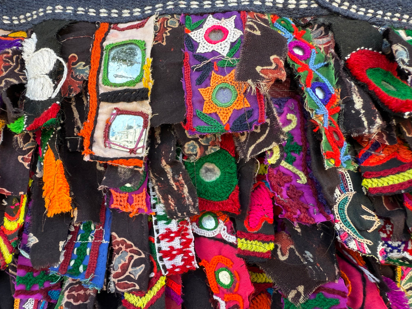 Up-cycled shaggy embroidery bag
