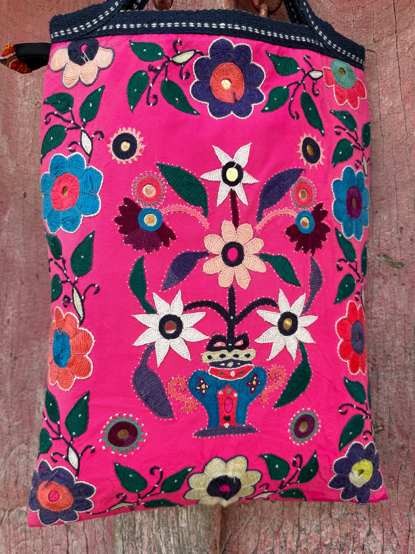 Happy Pink Kutch Tote – Hand Embroidered with Cheerful Flowers