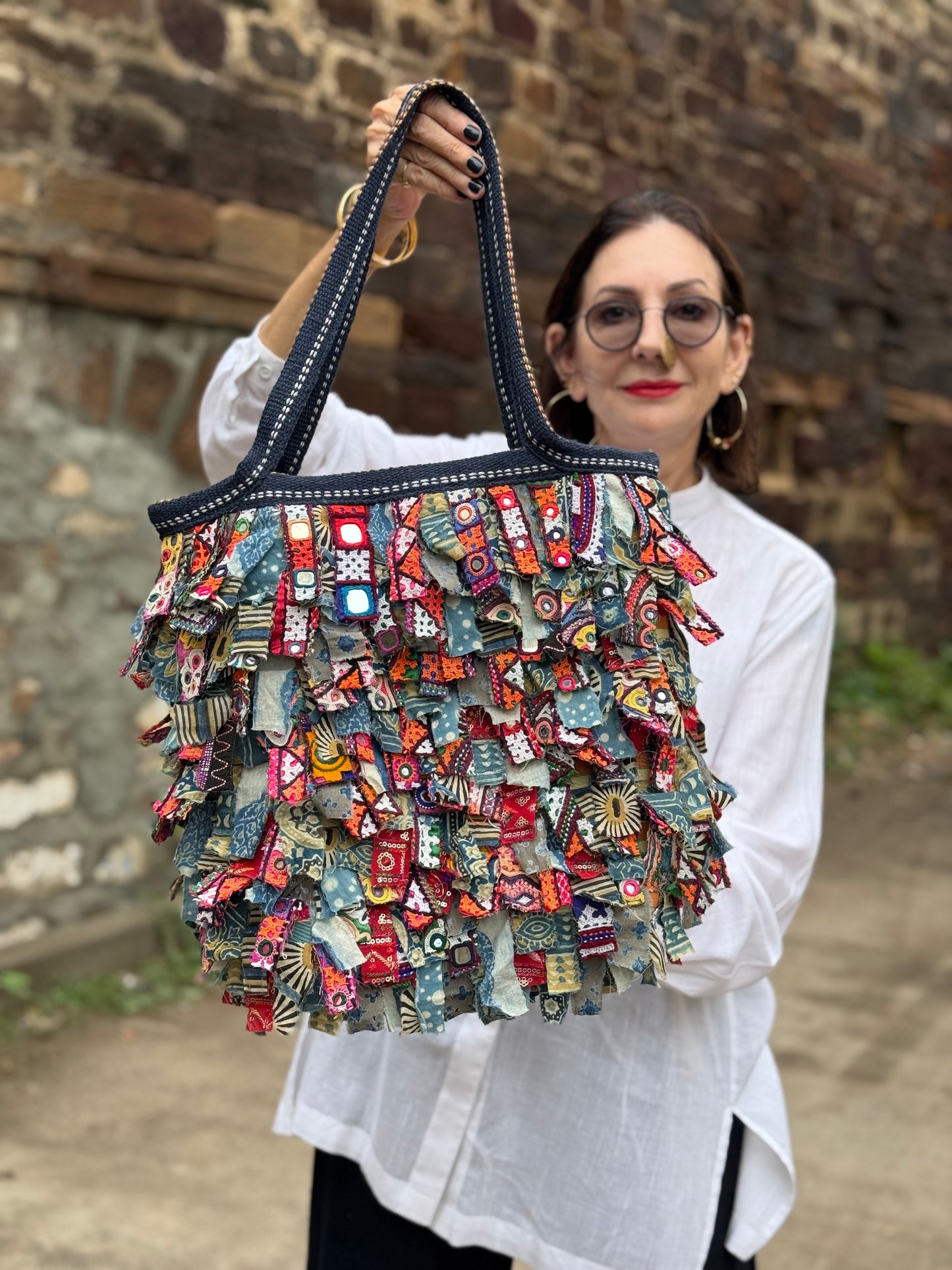 Indian Embroidery Tote Bag – Upcycled Shaggy Design