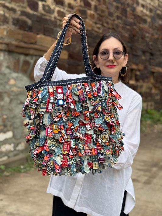 Indian Embroidery Tote Bag – Upcycled Shaggy Design