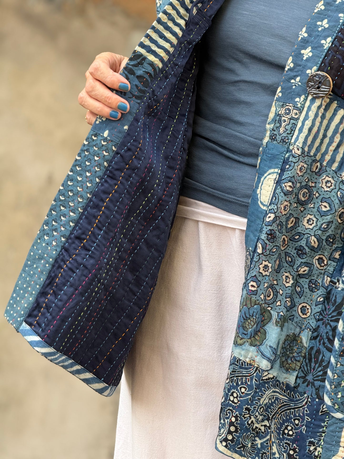 Midnight Indigo Patchwork Vest with Kutch Embroidery