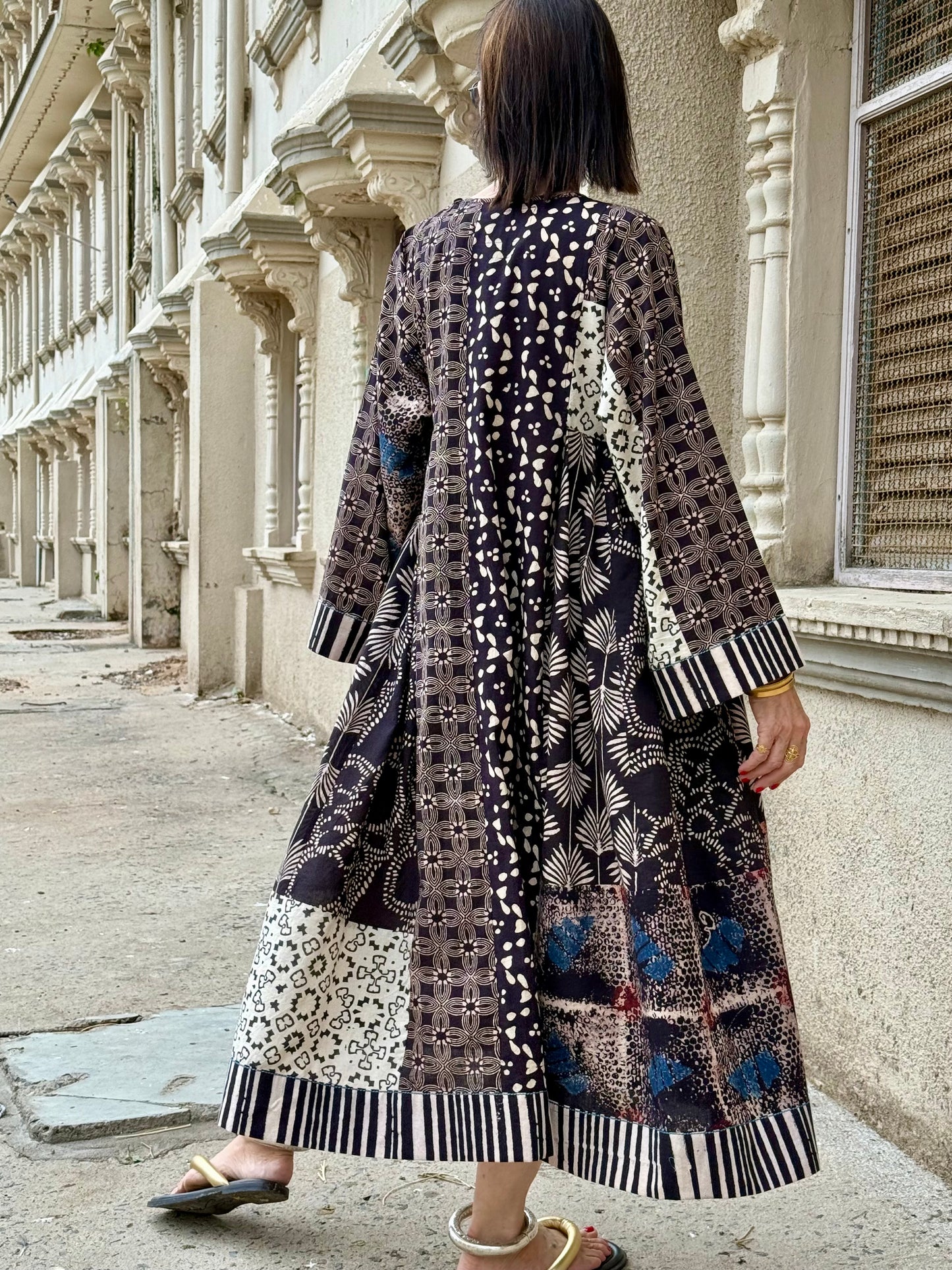 Black and White Cotton Ajrakh Dress