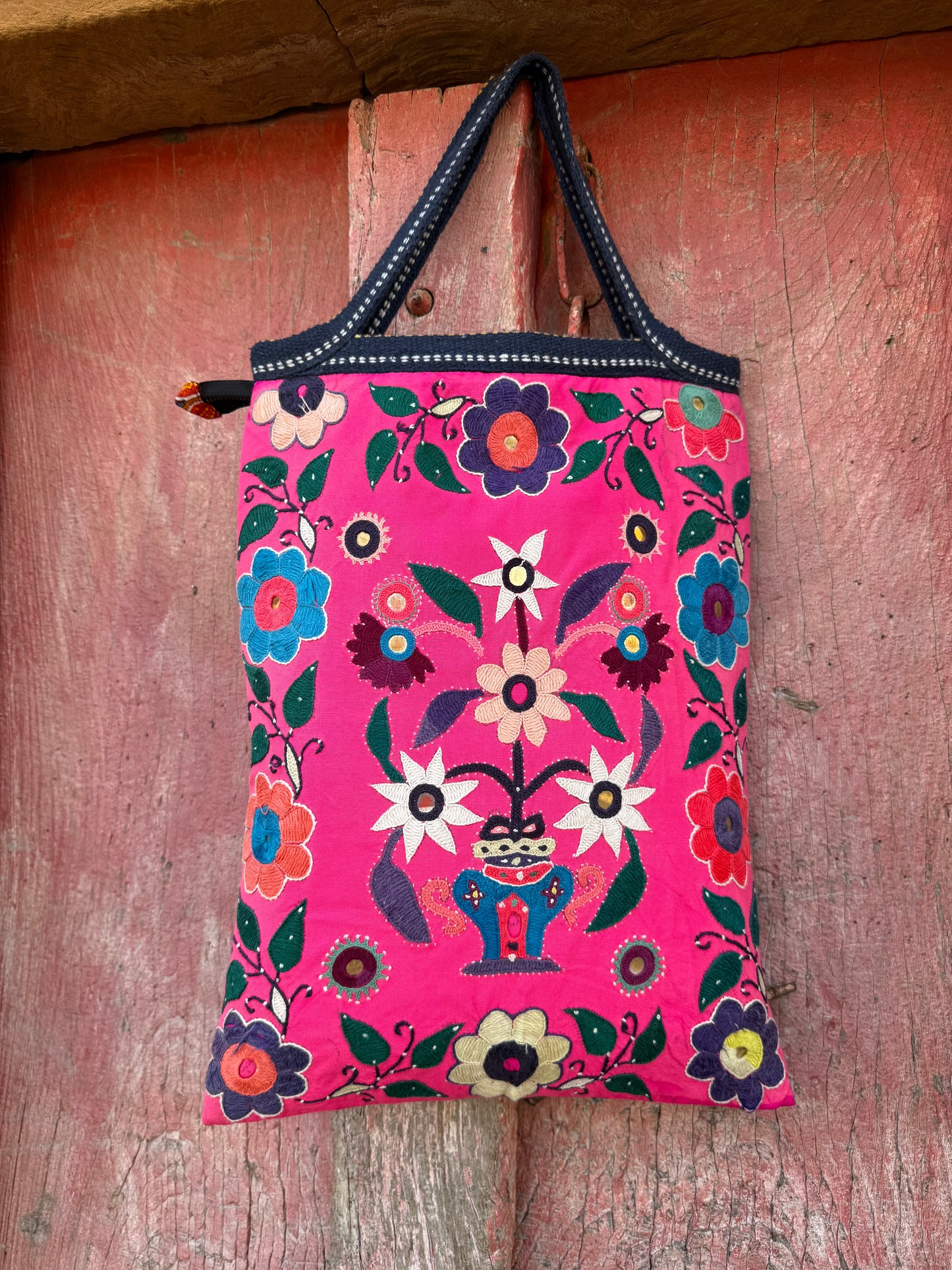 Happy Pink Kutch Tote – Hand Embroidered with Cheerful Flowers