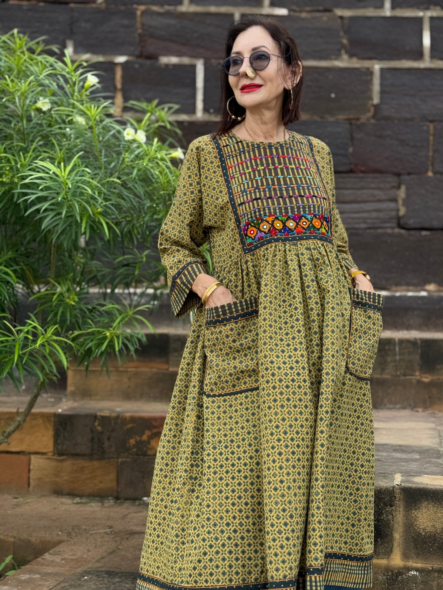 Artisan Embroidered Ajrakh Dress