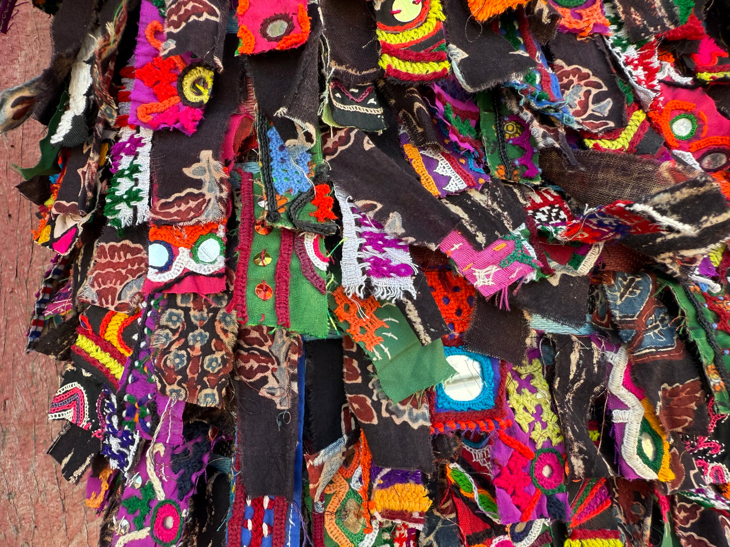 Up-cycled shaggy embroidery bag