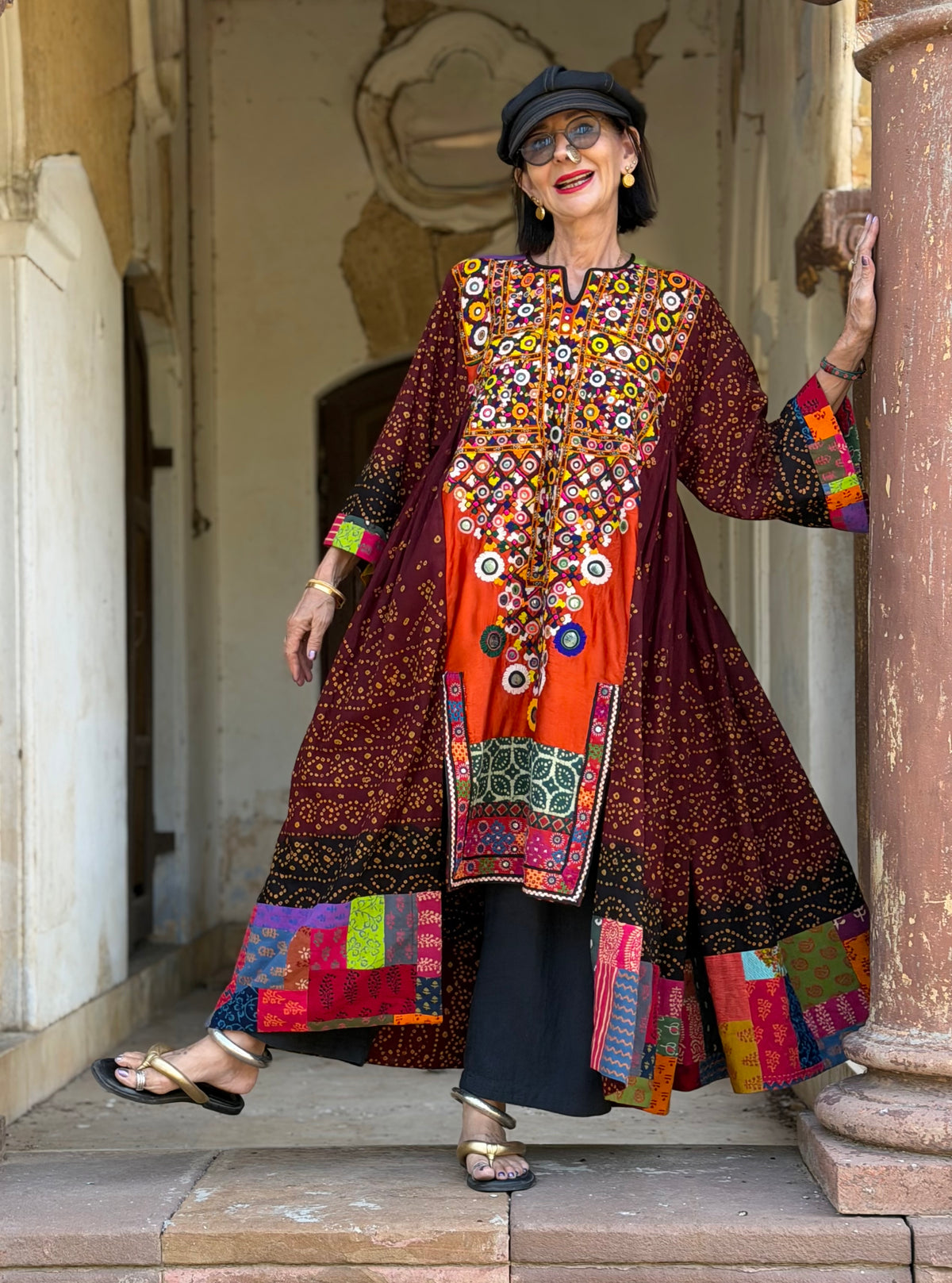 Madame Hall Vintage Kutch Embroidery & Bandhani Masterpiece Dress