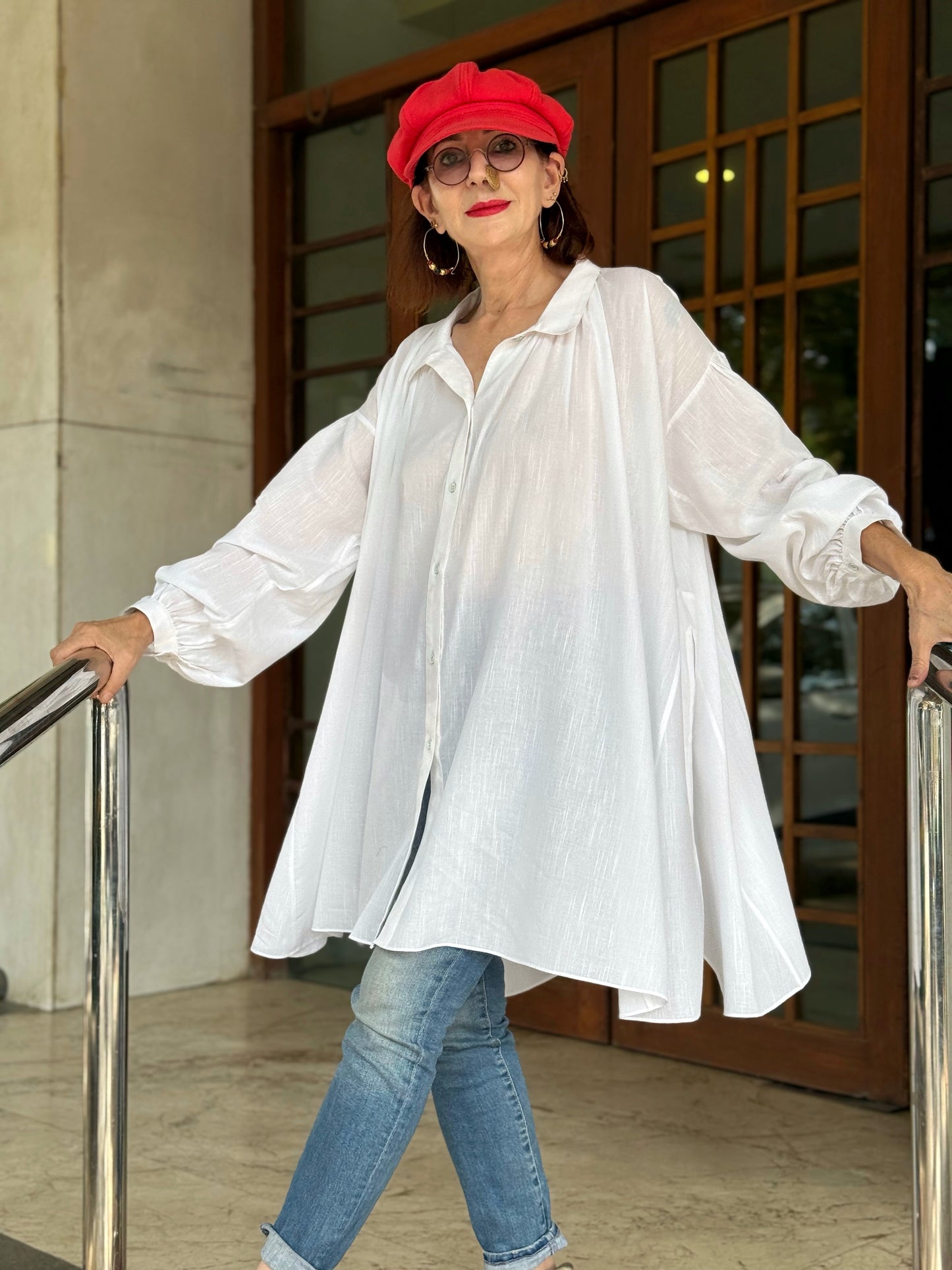 Voluminous oversized white cotton shirt