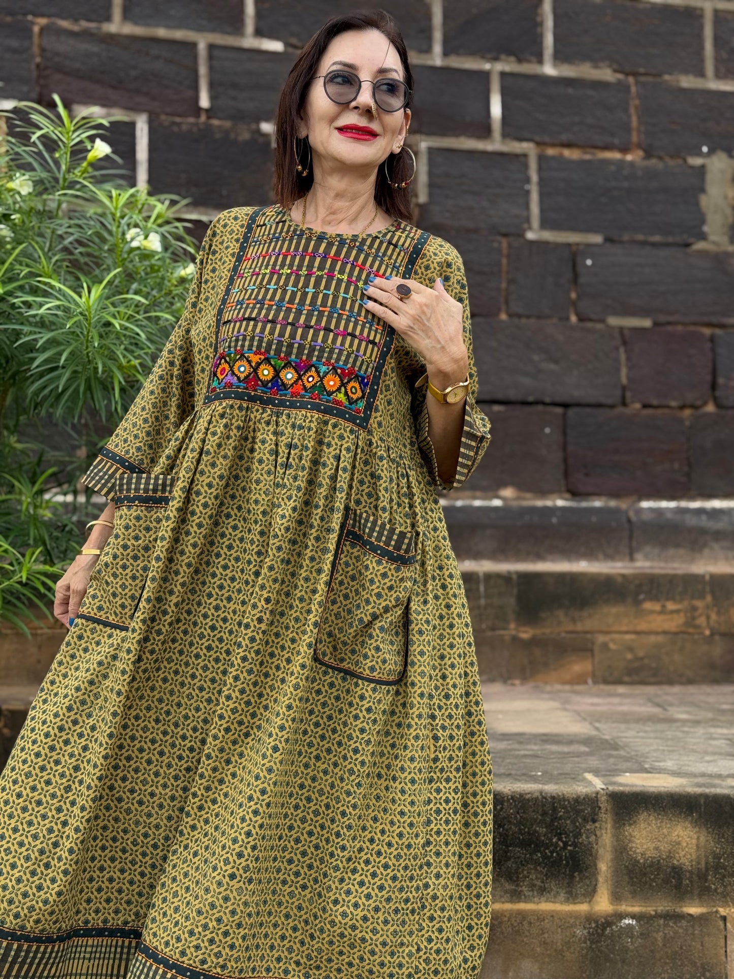 Artisan Embroidered Ajrakh Dress