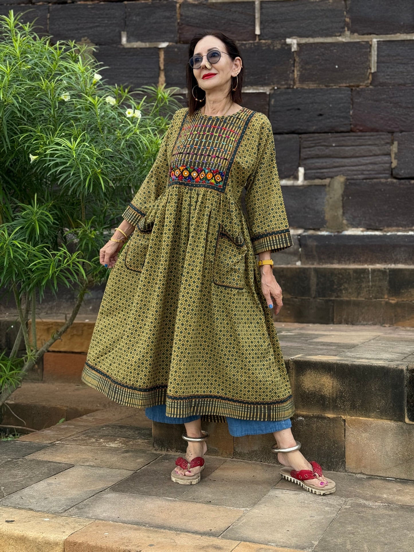 Artisan Embroidered Ajrakh Dress