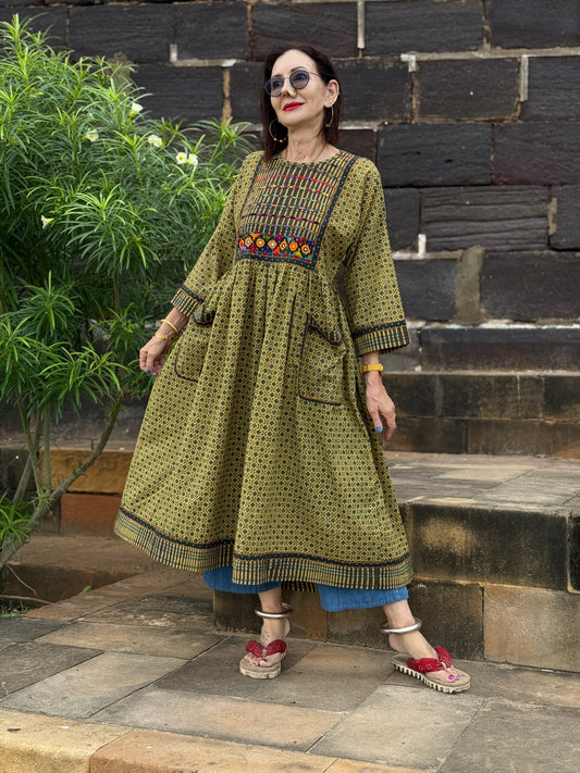 Artisan Embroidered Ajrakh Dress