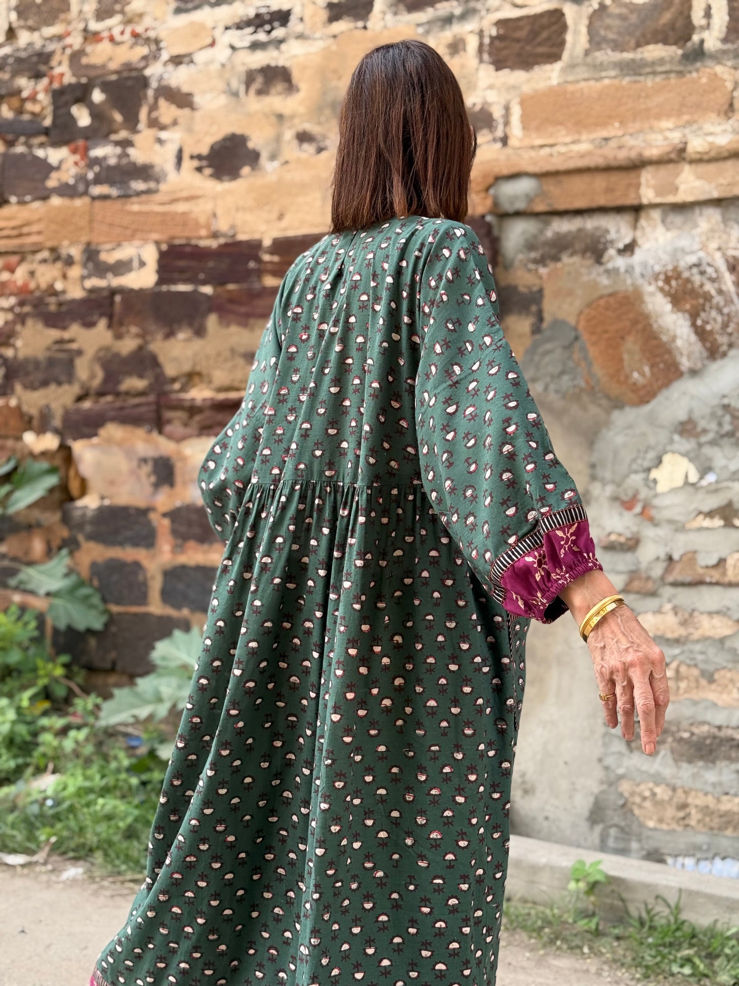 Statement Green Dress with Vintage Kutch Embroidery & Sparkle