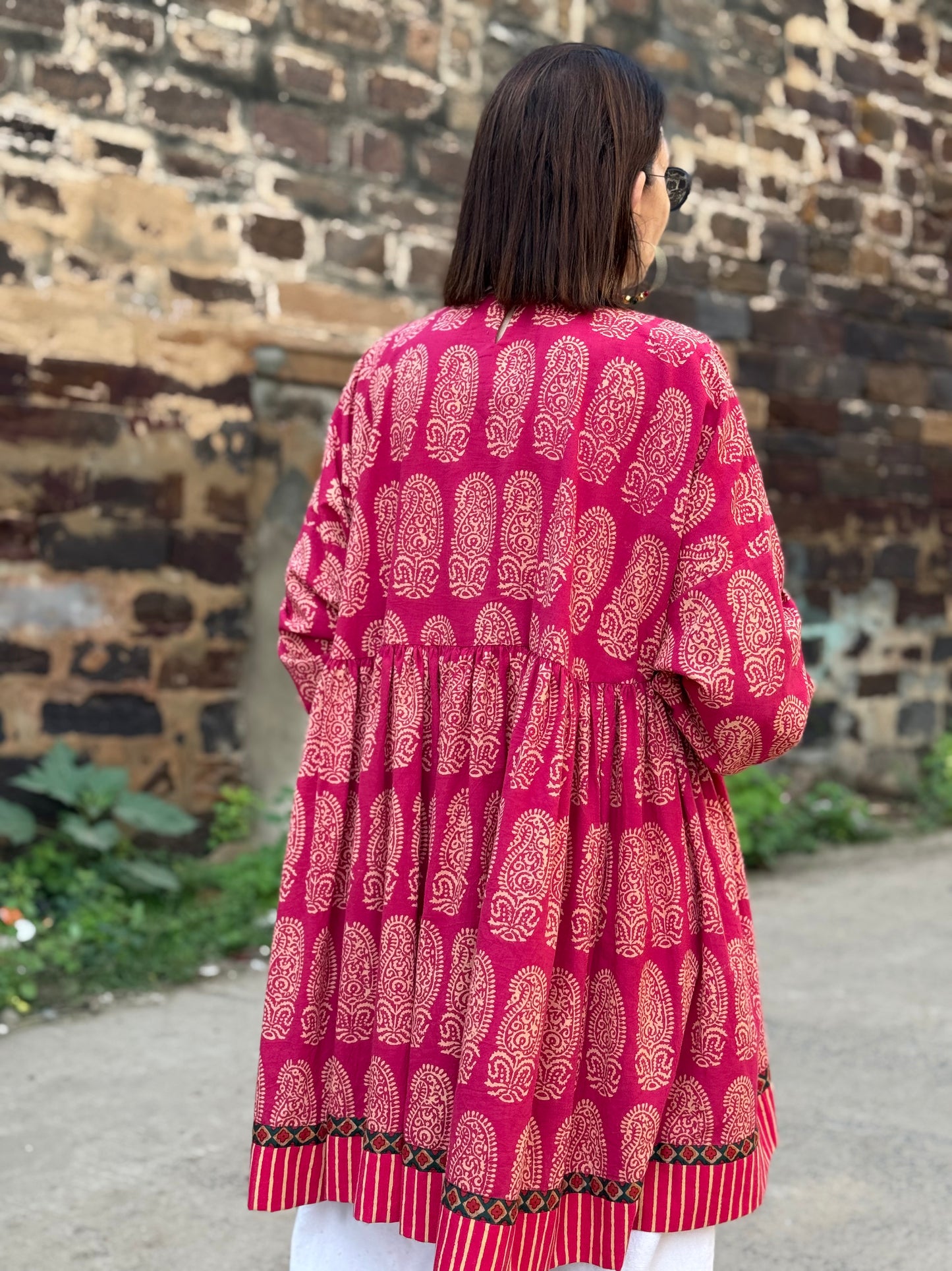 Reserved for Lynette. Vibrant paisley pink tunic with Kutch embroidery sparkle