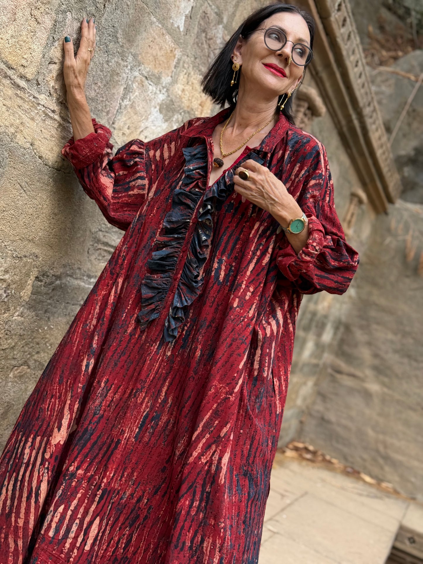 Parisian Vibes Block Printed Cotton Shirtdress