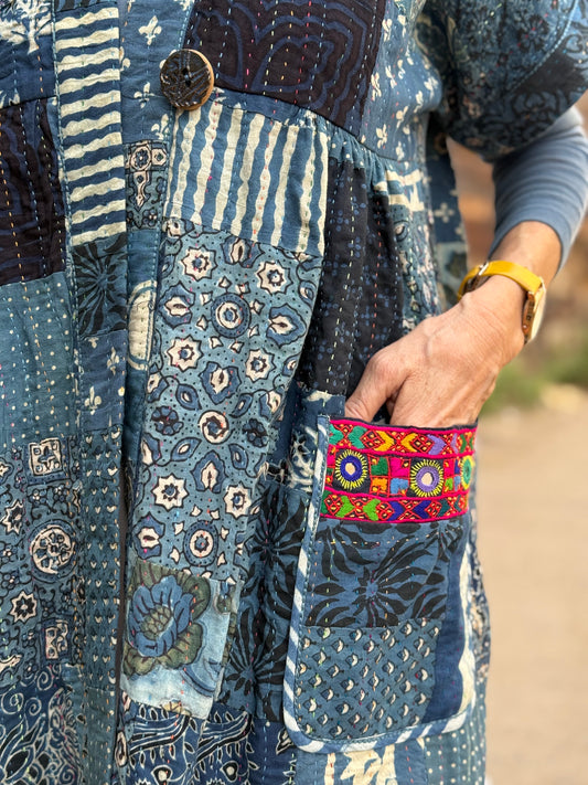 Midnight Indigo Patchwork Vest with Kutch Embroidery
