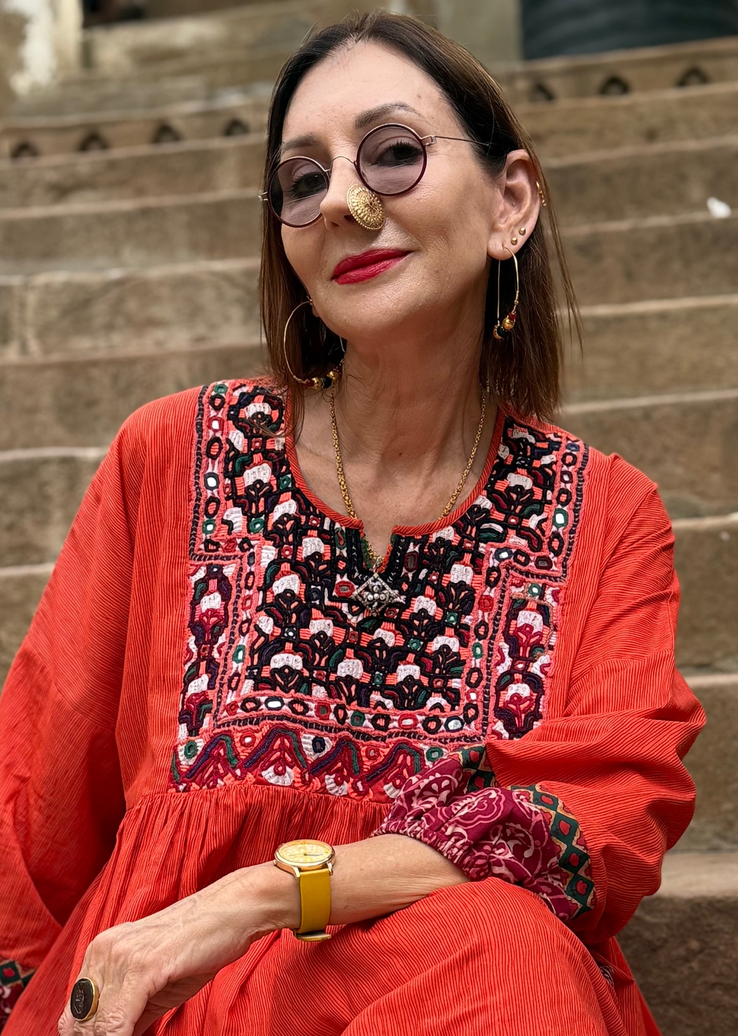 Kutch Tribal Embroidery Orange Cotton Tunic