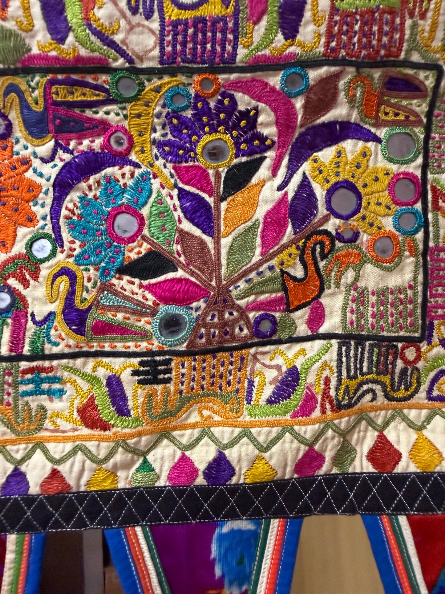 Indian Toran or Wall Hanging, Vintage Hand Embroidery
