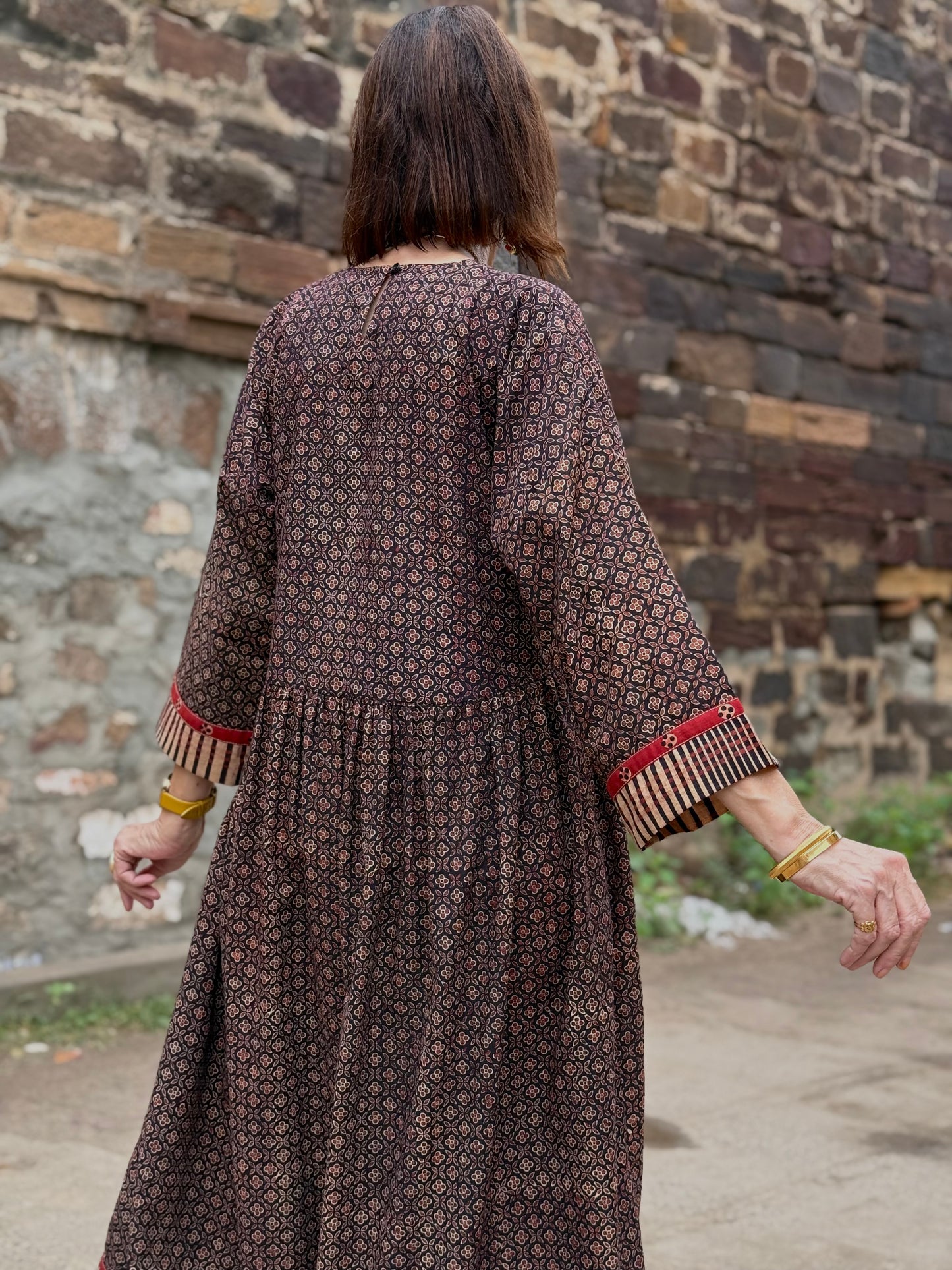 Ajrakh Cotton Dress with Kutch Hand Embroidery