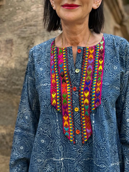 Handcrafted Cotton Tunic With Kutch Embroidery