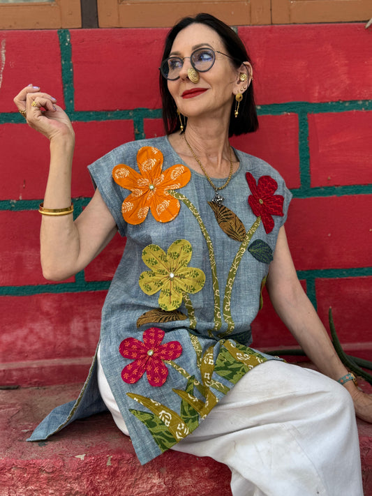 Handloom Kurta with Applique Flowers