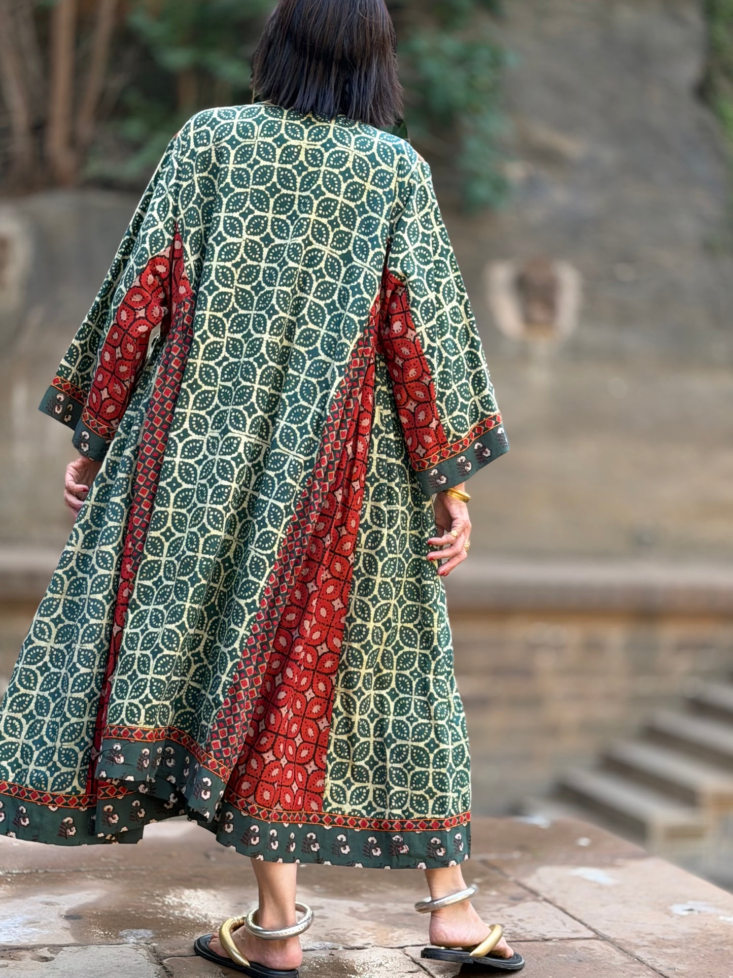 XXL Madame Hall 1-of-1 Green Artwear Dress with Rare Heritage Kutch Embroidered Yoke