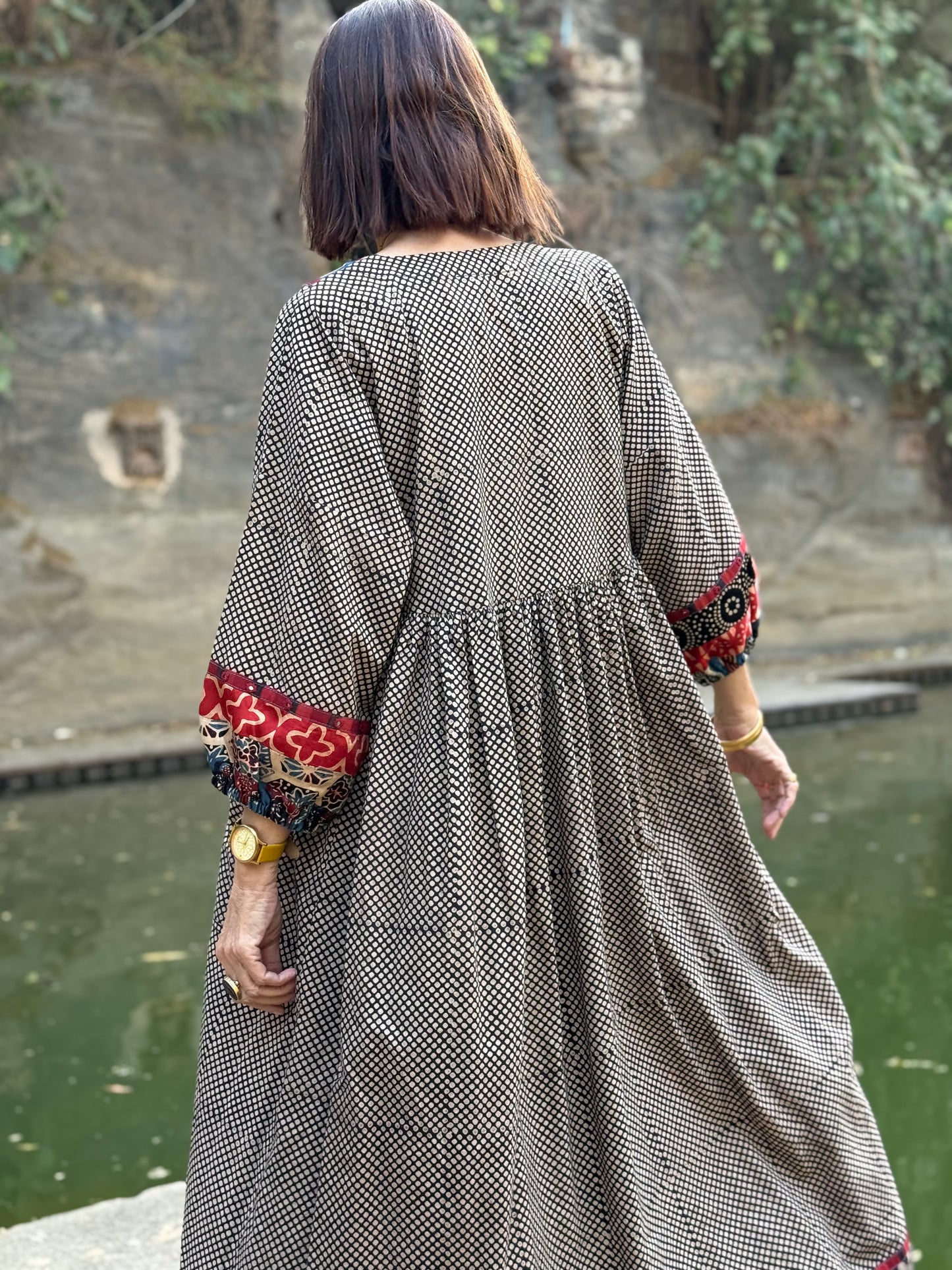 Indian cotton dress with patchwork yoke