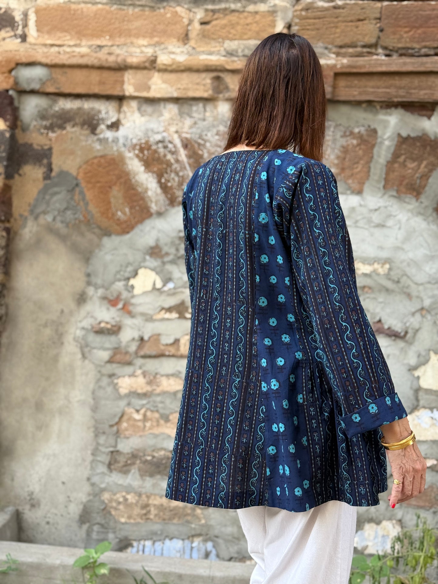Cotton tunic, hand embroidered with vibrant Kutch needlework bodice