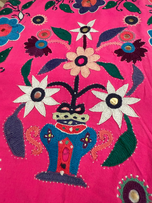 Happy Pink Kutch Tote – Hand Embroidered with Cheerful Flowers