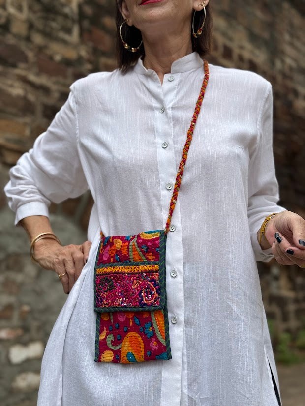Retro Paisley Embroidered Phone Bag