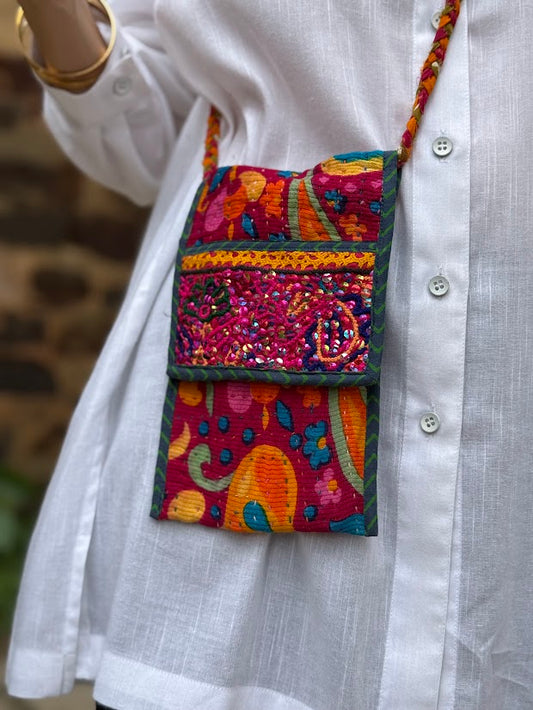 Retro Paisley Embroidered Phone Bag