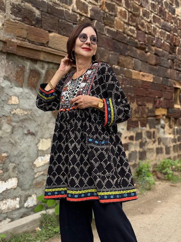 Ajrakh and Jat Embroidered Tunic