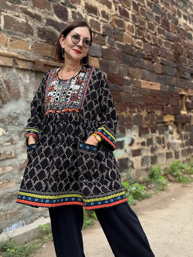Ajrakh and Jat Embroidered Tunic