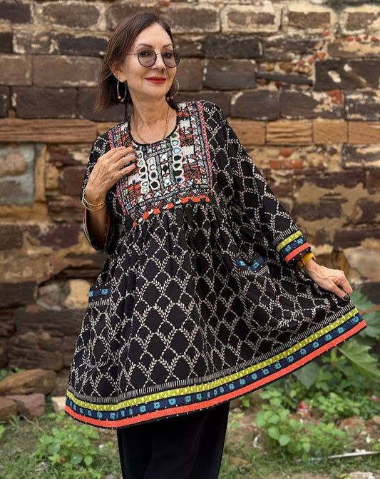 Ajrakh and Jat Embroidered Tunic