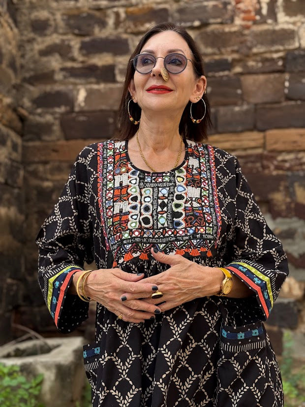 Ajrakh and Jat Embroidered Tunic