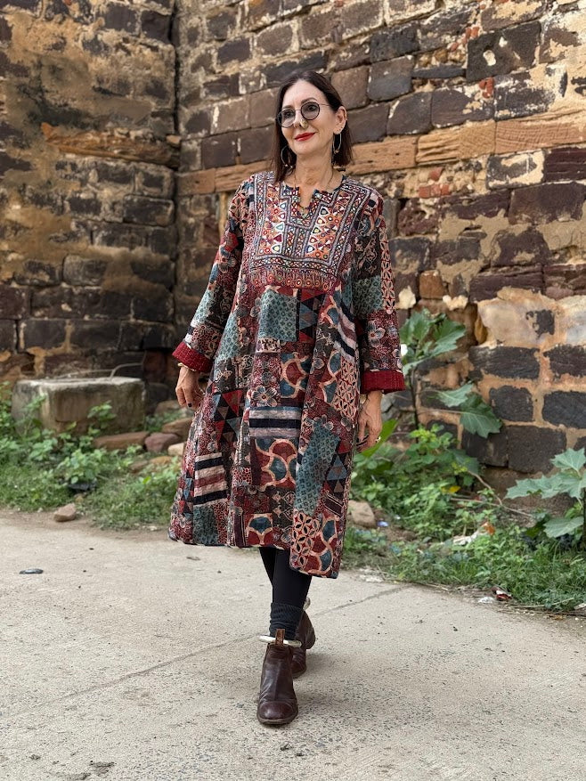 Cotton Ajrakh patchwork dress