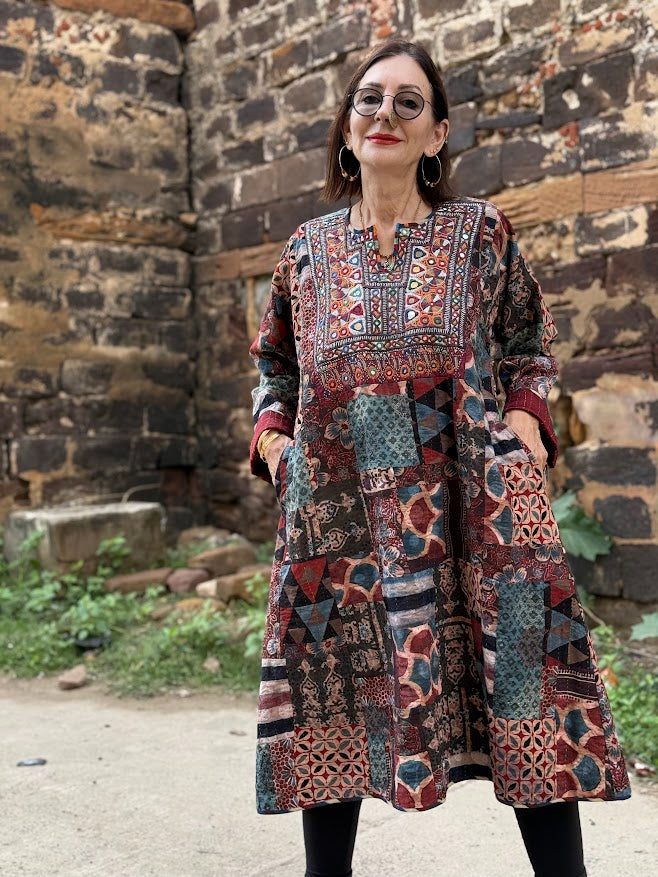 Cotton Ajrakh patchwork dress