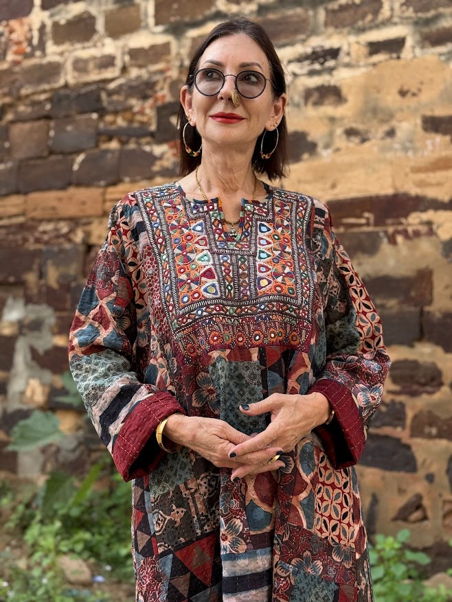 Cotton Ajrakh patchwork dress