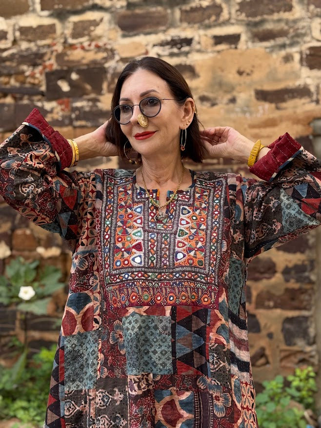 Cotton Ajrakh patchwork dress