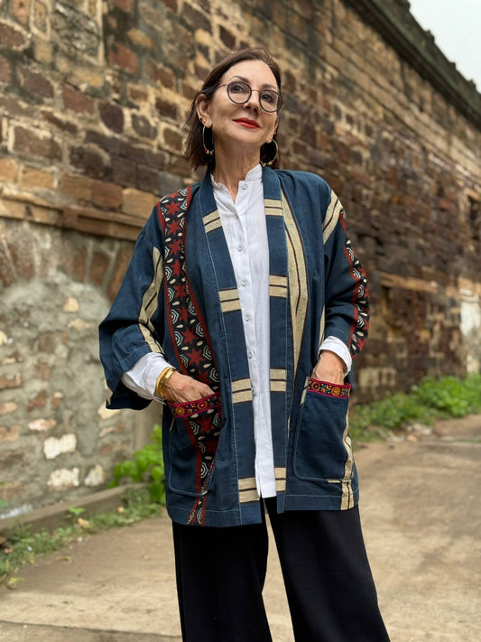 Indigo Ajrakh Kimono Jacket