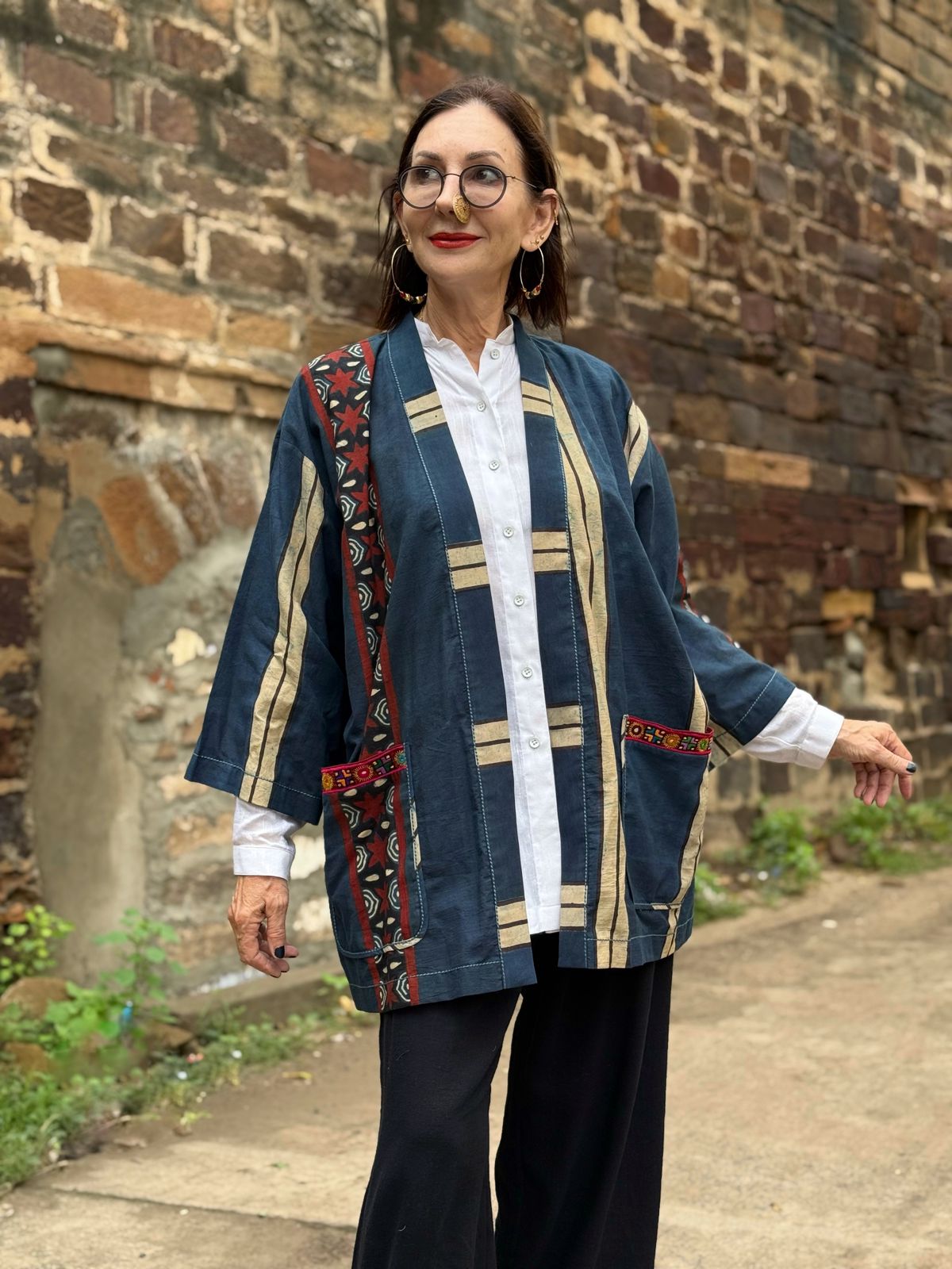 Indigo Ajrakh Kimono Jacket