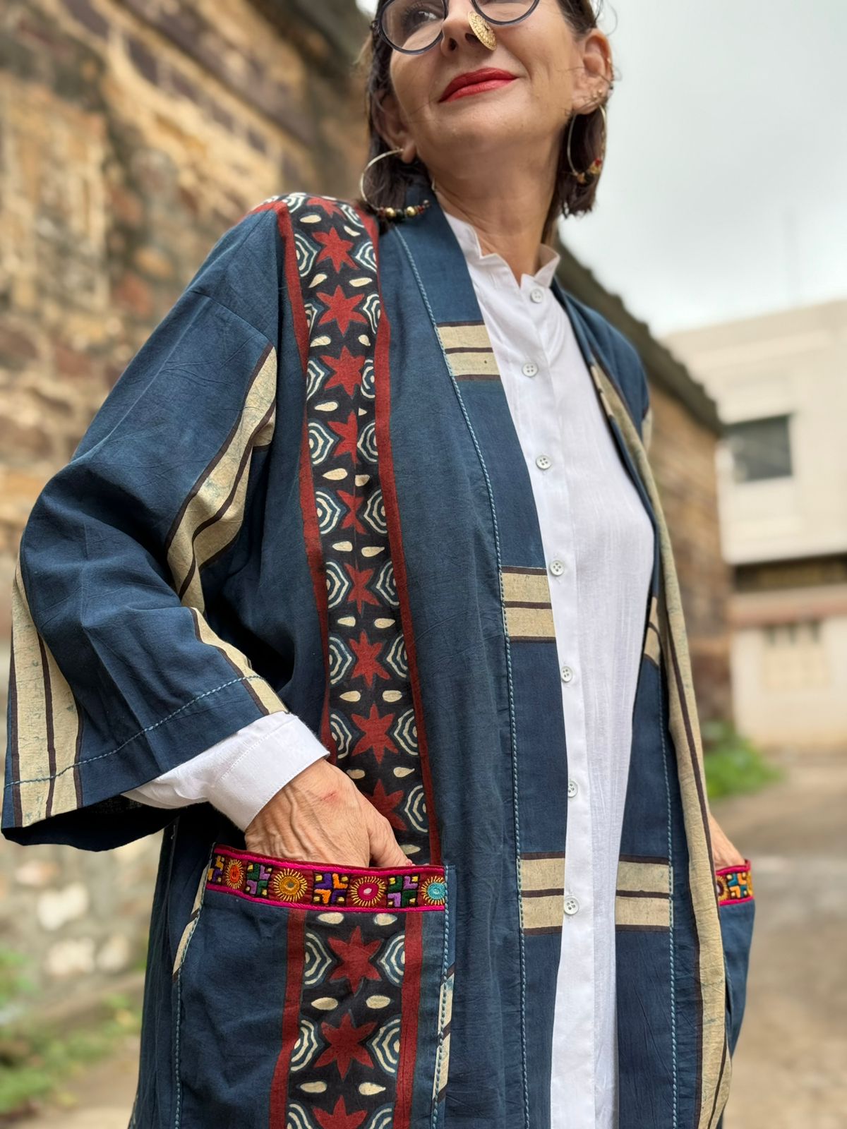 Indigo Ajrakh Kimono Jacket