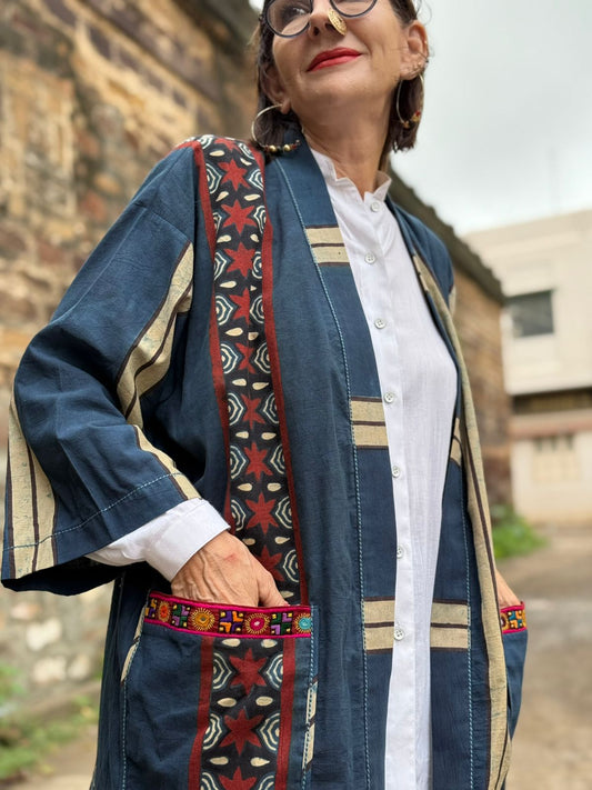 Indigo Ajrakh Kimono Jacket