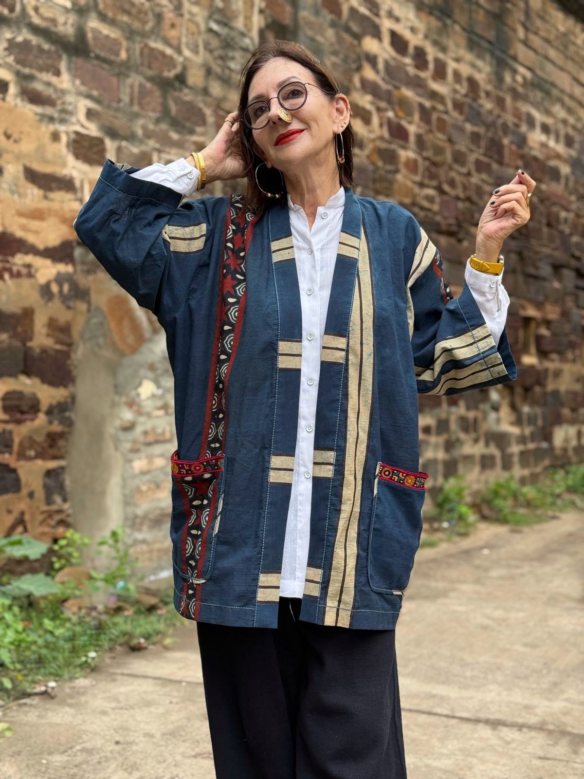 Indigo Ajrakh Kimono Jacket