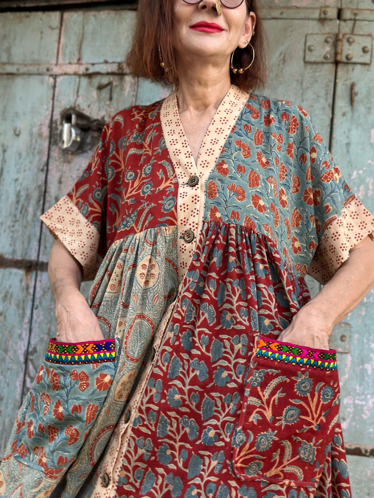 Kutch Tribal Embroidery Dress in Ajrakh