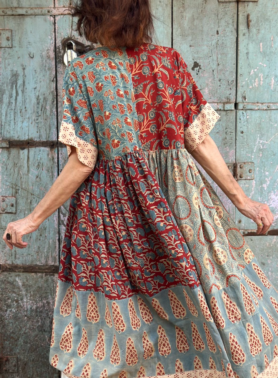 Kutch Tribal Embroidery Dress in Ajrakh