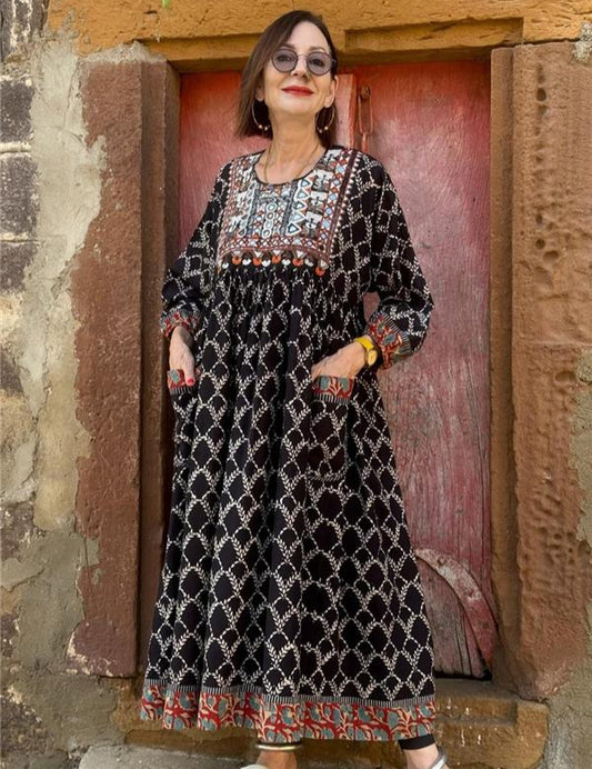 Black Ajrakh Mirrorwork Dress